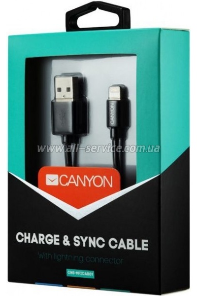 ���� ������ USB 2.0 AM to Lightning 1.0m MFI Black Canyon (CNS-MFICAB01B)