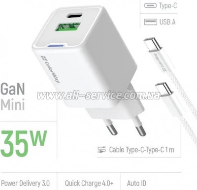 �������� ������� ColorWay GaN Mini 35W PD (CW-CHS055PDC-WT)
