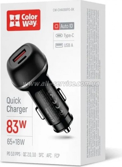 �������� ������� ColorWay USB-C PD 65W + USB (CW-CHA068PD-BK)