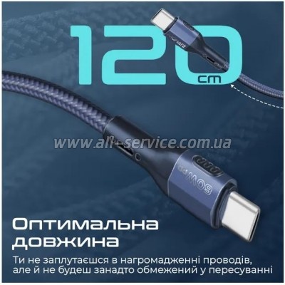 ���� ������ USB-C to USB-C 1.2m 60W PD FletchLink-CC blue Promate (fletchlink-cc.blue)