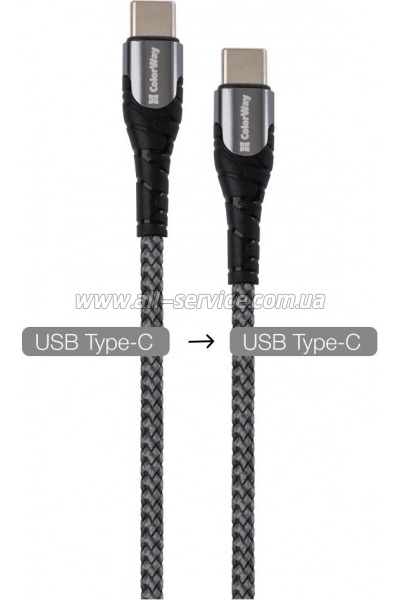 ���� ������ USB-C to USB-C 1.0m PD Fast Charging 65W 3� grey ColorWay (CW-CBPDCC040-GR)