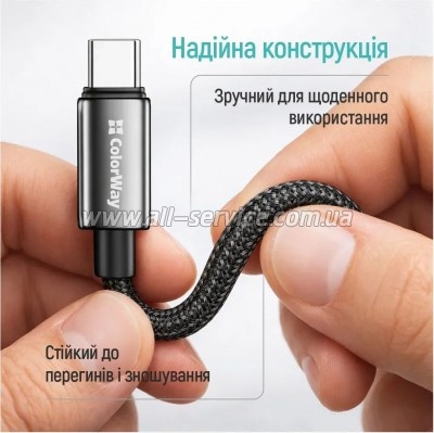 ���� ������ USB 2.0 AM to USB-C 2.0m 3A zinc alloy braided black ColorWay (CW-CBUC099-BK)