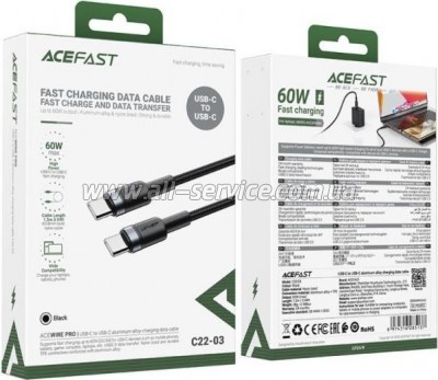 ���� ������ USB-C to USB-C 1.2m PD 60W black Acefast (6974316285137)