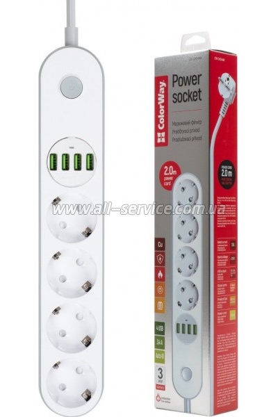 ������� ������ �olorWay 4 �������/ 4USB White 2M (CW-CHE44W)