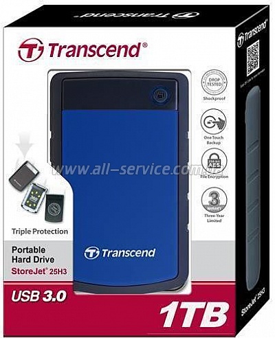  1TB Transcend StoreJet 2.5 USB 3.0  H Blue (TS1TSJ25H3B)