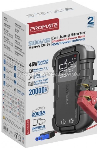 ����� �������� ���������� Promate 20000mAh PD/45W, QC3.0, 2000A, Flashlight (sparktank-20)
