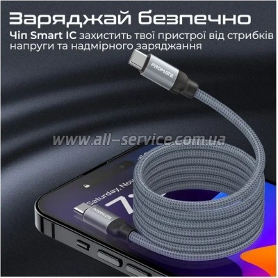 ���� ������ USB-C to USB-C 1.2m Promate (springy.grey)