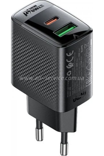 �������� ������� Acefast 2xUSB 30W Gan A98 Black (6974316283263)