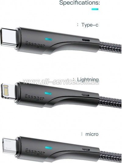 ���� ������ USB 2.0 AM to USB-C 3.0m black Essager (EXCT-LSC01)