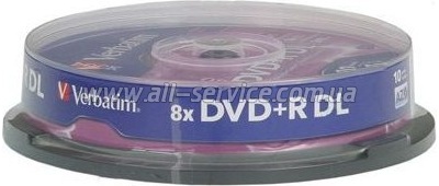 ���� Verbatim DVD+R 8.5 GB/240 min 8x Cake Box 10�� (43666) Double Layer