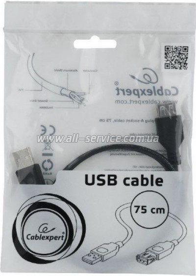 ���� ������ USB 2.0 AM/AF 0.75m Cablexpert (CC-USB2-AMAF-75CM/300-BK)