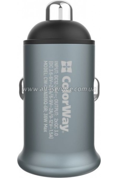   ColorWay 2USB Quick Charge 3.0 Gray (CW-CHA036Q-GR)