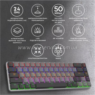  GamePro MK122R Red Swich Low Profile Wireless Dark Gray (MK122R)