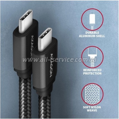 ���� ������ USB-C to USB-C 2.0m v3.2 Gen 1 PD 60W 3A black AXAGON (BUCM3-CM20AB)