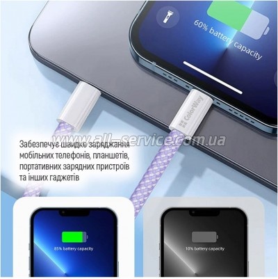 ���� ������ ColorWay USB-C to USB-C 1.0m 60W 3.0� purple (CW-CBPDCC061-PU)