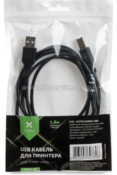    USB 2.0 AM/BM 1.8 m Vinga (VCPDCAMBM1.8BK)