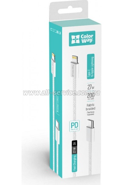 ���� ������ USB-C to Lightning 2.0m PD 27W braided gray ColorWay (CW-CBPDCL068-GR)