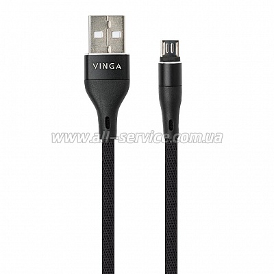   USB 2.0 AM to Micro 5P 1.0m cylindric nylon back Vinga (VCPDCMCANB1BK)