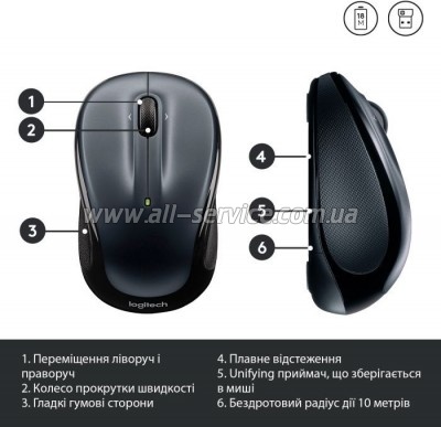  Logitech M325s Wireless Dark Silver (910-006812)