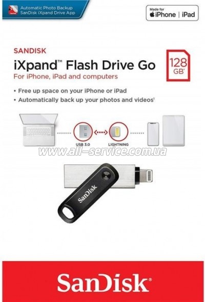  SanDisk 128 GB iXpand Go USB 3.0/Lightning (SDIX60N-128G-GN6NE)