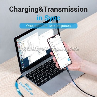 ���� ������ USB-C to Micro 5P 1.0m 2A black Vention (COVBF)