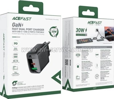 �������� ������� Acefast 2xUSB 30W Gan A98 Black (6974316283263)