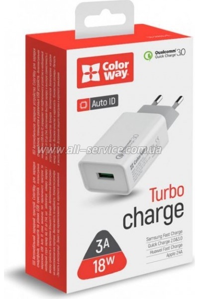  Colorway 1USB Quick Charge 3.0 18W (CW-CHS013Q-WT)