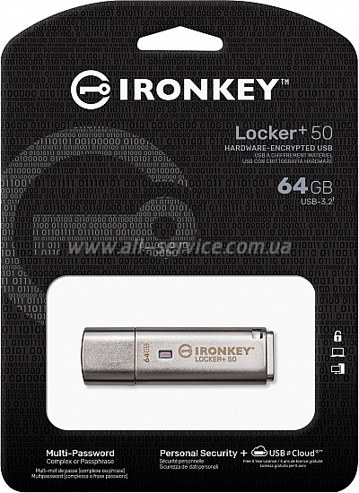  Kingston 64GB IronKey Locker Plus 50 AES Encrypted USB 3.2 (IKLP50/64GB)