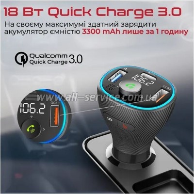 FM  Promate PowerTune 38w USB-A OTG/USB-A QC3.0/USB-C PD Black (powertune-38w.black)