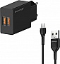 �������� ������� Grand-X 2xUSB 5V 2.4A + cable USB to USB-C black (CH-15T)