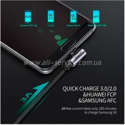 ���� ������ USB 2.0 AM to USB-C 3.0m 3A US284 90� corner black Ugreen (70255)