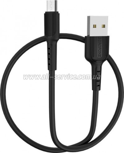���� ������ Borofone USB 2.0 AM to Micro 5P 1.0m 2A PVC BX16 black (6957531099499)