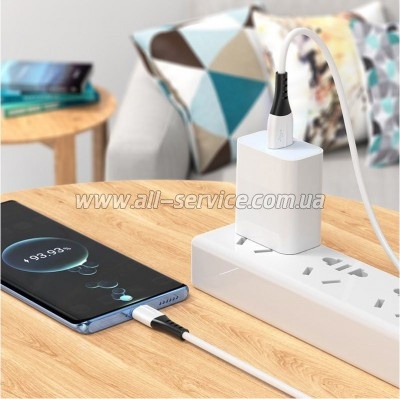 ���� ������ USB 2.0 AM to USB-C 1.0m 3A silicone X82 white HOCO (6931474768582)
