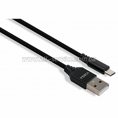   USB 2.0 AM to Micro 5P nylon 1m black Vinga (VCPDCMBN21BK)