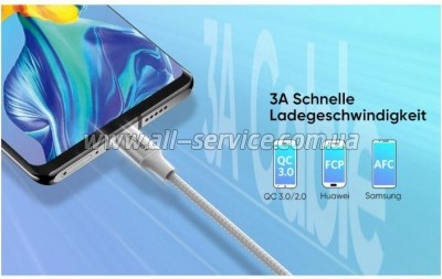 ���� ������ USB 2.0 AM to USB-C 0.5m 3A US288 white Ugreen (60130)