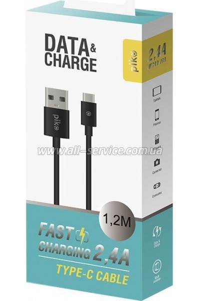���� ������ USB 2.0 AM to Type-C 1.2m black Piko (1283126489174)