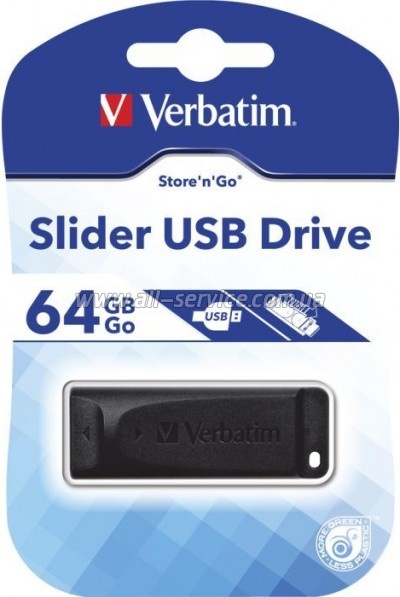  64Gb VERBATIM USB Drive STORE'N'GO SLIDER BLACK (98698)