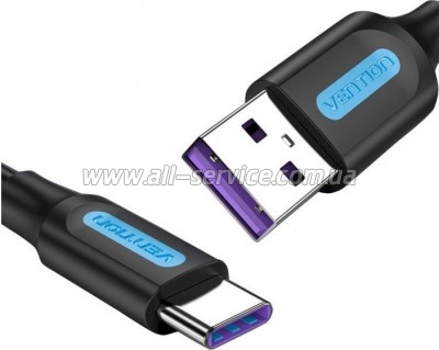 ���� ������ USB 2.0 AM to USB-C 0.5m 5.0A 25W PVC black Vention (CORBD)