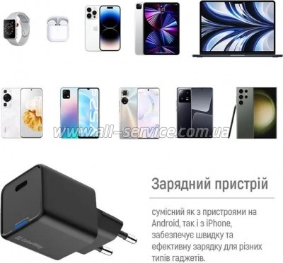 �������� ������� ColorWay GaN Mini 25W PD Port PPS USB-C black (CW-CHS052PD-BK)