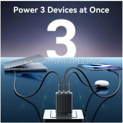 �������� ������� Vention 2xUSB-C PD65W + 1xUSB QC3.0 60W GaN white (FERW0-EU)