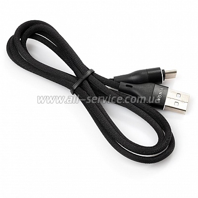  USB 2.0 AM to Type-C 1.0m cylindric nylon back Vinga (VCPDCTCCANB1BK)