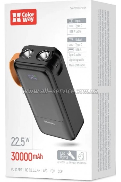 ������� ������������� ColorWay 30000mAh PowerHub PD 22.5W Black (CW-PB300LP07BK)