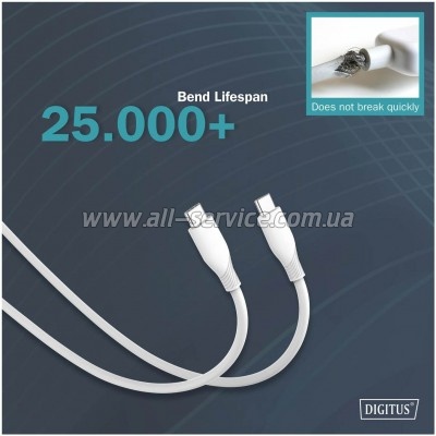 ���� ������ USB-C to USB-C 2.0m USB 2.0 60W silicone white Digitus (AK-300341-020-W)