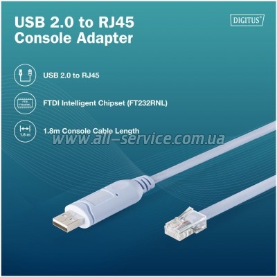 ���� ������ USB AM to RJ45 Ethernet 1.8m FT232RNL black Digitus (DA-70173)