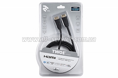  2 HDMI 2.0 AM/AM Molding Type, 2m Black (2EW-1002-2m)