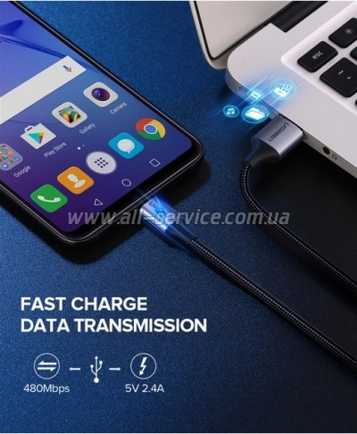 ���� ������ USB 2.0 AM to Micro 5P 1.5m 2A US290 black Ugreen (60147)