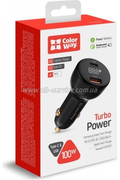   ColorWay Power Delivery PPS USB USB-A + USB-C Black (CW-CHA044PD-BK)