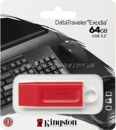 USB   Kingston 64GB DataTraveler Exodia Red USB 3.2 Gen 1 (KC-U2G64-7GR)