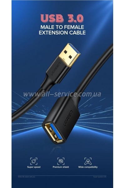 ���� ������ USB 3.0 AM/AF 2.0m US129 Black Ugreen (10373)