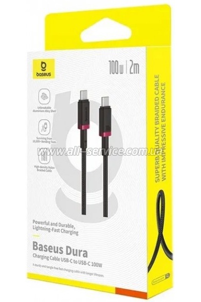 ���� ������ USB-C to USB-C 2.0m 100W Dura Series black red Baseus (P10377803U01-03)